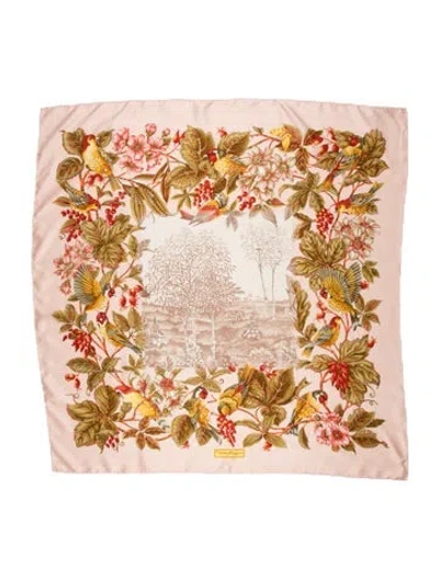 Pre-owned Ferragamo Silk Floral Print Scarf In Neutrals