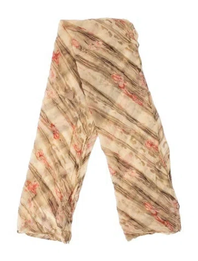 Pre-owned Ferragamo Silk Floral Print Scarf In Neutrals
