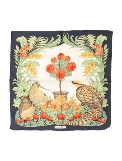 Pre-owned Ferragamo Silk Floral Print Scarf In Neutrals