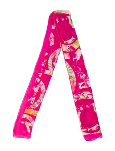 Pre-owned Ferragamo Silk Floral Print Scarf In Pink