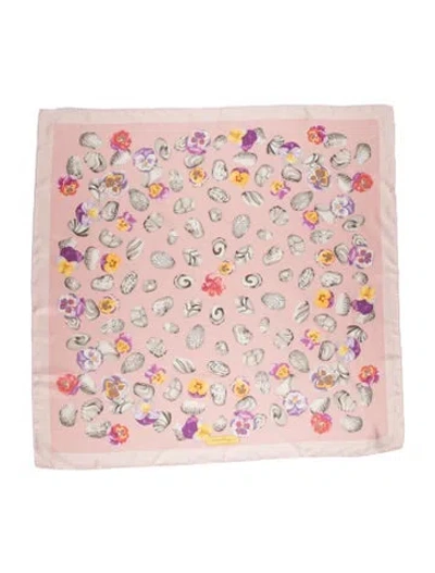 Pre-owned Ferragamo Silk Floral Print Scarf In Pink