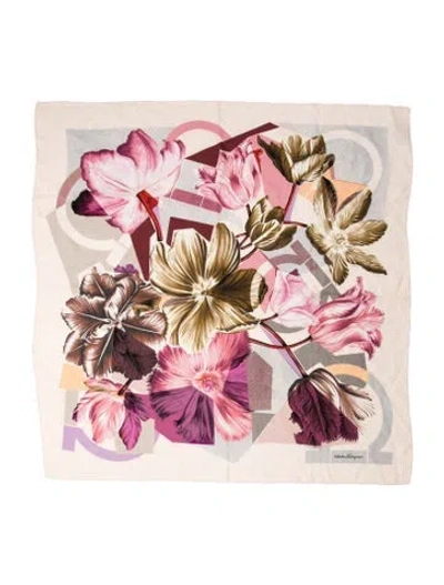 Pre-owned Ferragamo Silk Floral Print Scarf In Pink