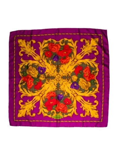 Pre-owned Ferragamo Silk Floral Print Scarf In Purple