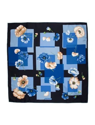 Pre-owned Ferragamo Silk Floral Print Scarf W/ Tags In Blue