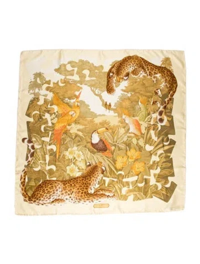 Pre-owned Ferragamo Silk Floral Print Scarf In Yellow