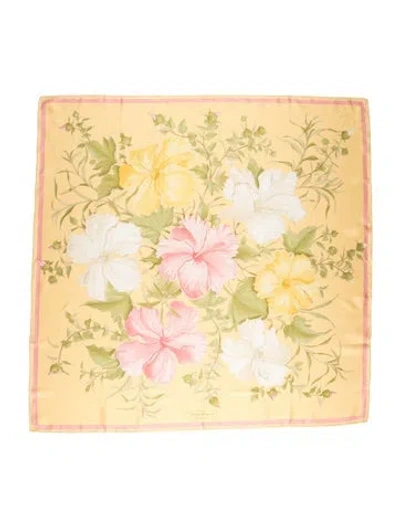 Pre-owned Ferragamo Silk Floral Print Scarf In Yellow