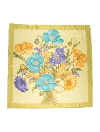 Pre-owned Ferragamo Silk Floral Print Scarf In Yellow