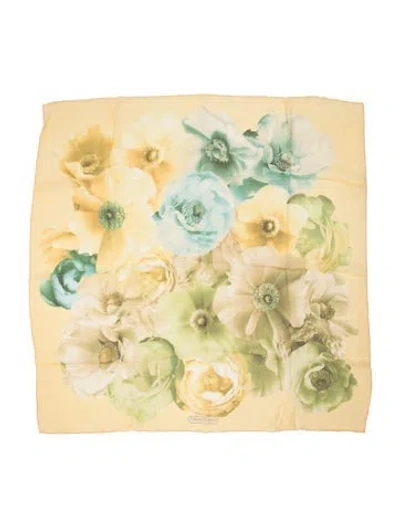 Pre-owned Ferragamo Silk Floral Print Scarf In Yellow