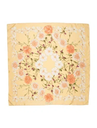 Pre-owned Ferragamo Silk Floral Print Scarf In Yellow