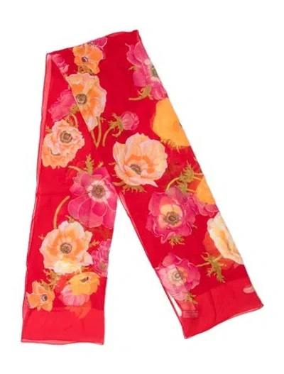 Pre-owned Ferragamo Silk Floral Print Shawl In Red