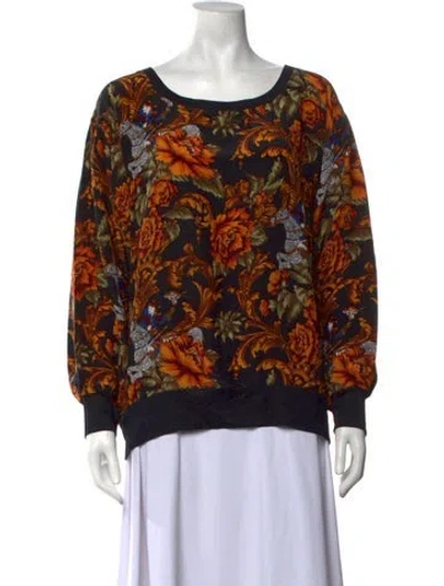 Pre-owned Ferragamo Silk Floral Print Sweatshirt In Black