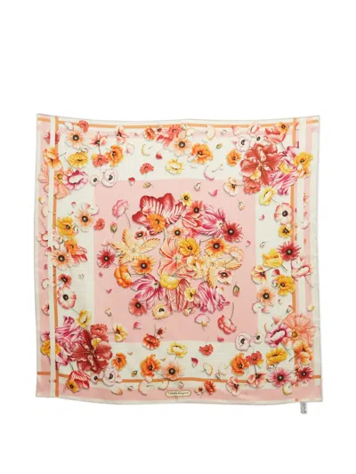 Pre-owned Ferragamo Silk Floral Scarf In Pink