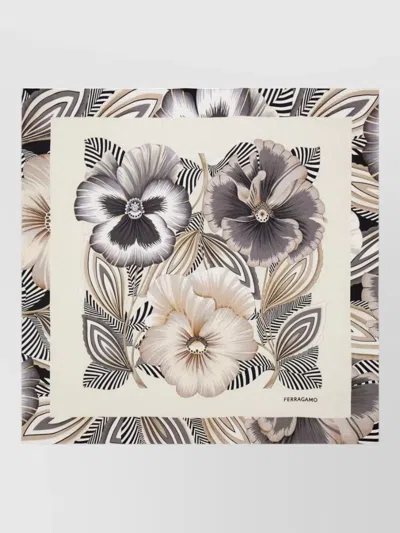 Ferragamo Silk Foulard Featuring Floral Pattern In Neutral