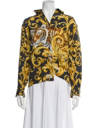 Pre-owned Ferragamo Silk Graphic Print Blouse In Yellow