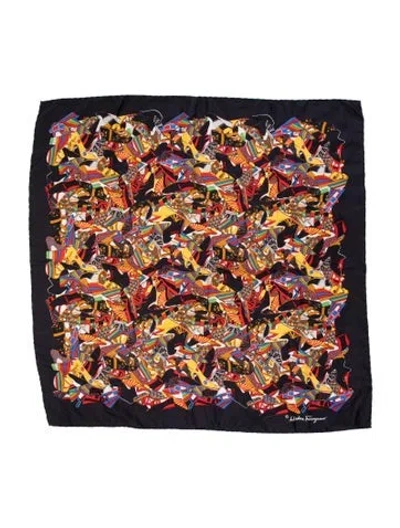 Pre-owned Ferragamo Silk Graphic Print Scarf In Black
