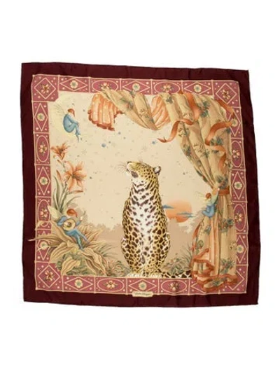 Pre-owned Ferragamo Silk Graphic Print Scarf In Burgundy