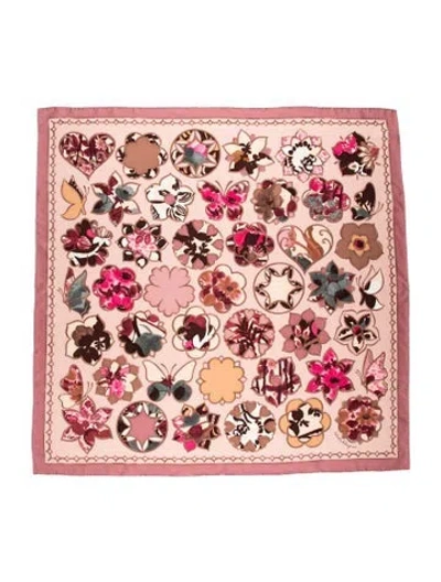 Pre-owned Ferragamo Silk Graphic Print Scarf In Pink