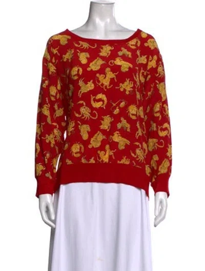 Pre-owned Ferragamo Silk Graphic Print Top In Red