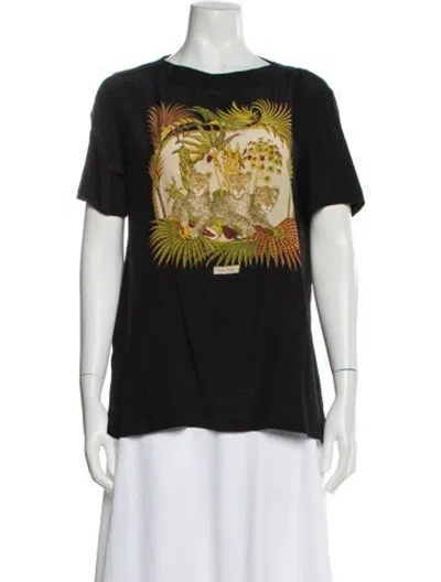 Pre-owned Ferragamo Silk Graphic Print T-shirt In Black