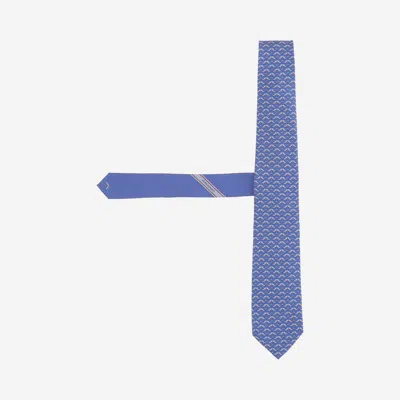Ferragamo Geometric-print Silk Tie In Blue