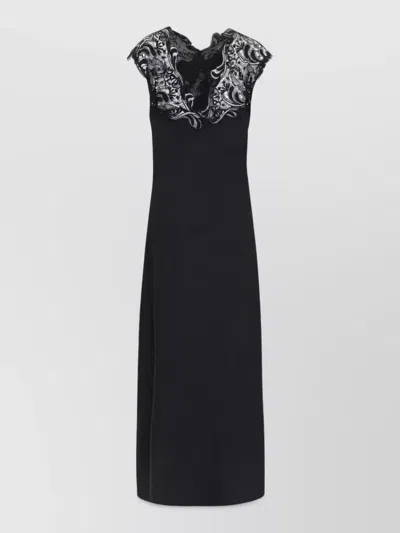 Ferragamo Silk Lace Midi Dress In Black
