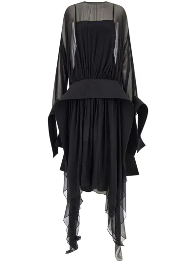 Ferragamo Silk Layered-design Evening Dress In Black