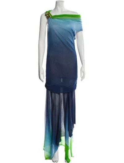 Pre-owned Ferragamo Silk Long Dress In Blue