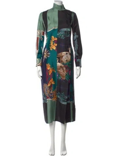 Pre-owned Ferragamo Silk Long Dress In Green