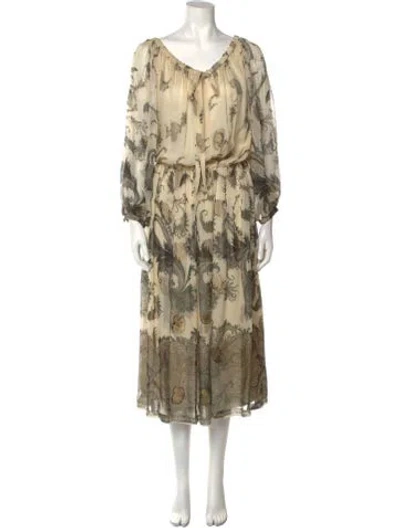 Pre-owned Ferragamo Silk Long Dress In Neutral