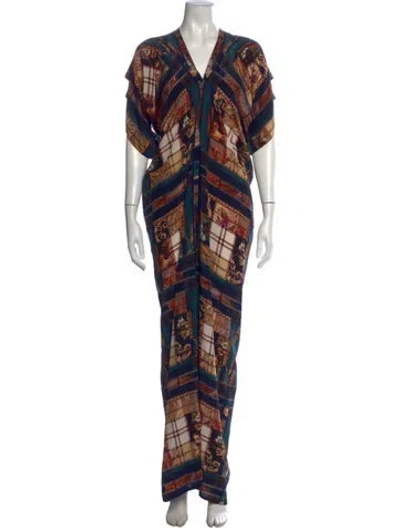 Pre-owned Ferragamo Silk Long Dress W/ Tags In Blue