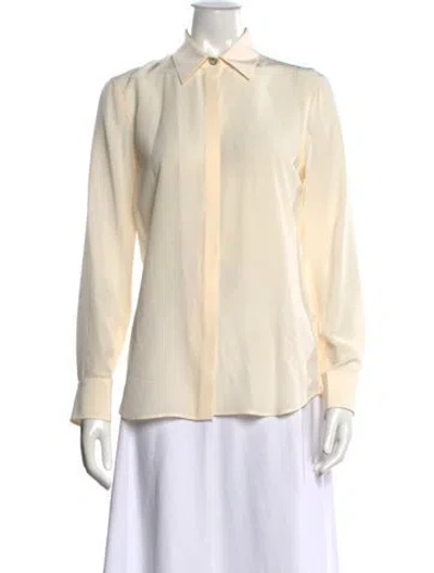 Pre-owned Ferragamo Silk Long Sleeve Blouse W/ Tags In Neutrals