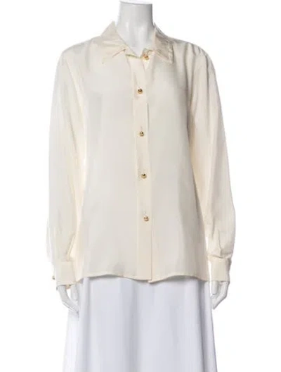 Pre-owned Ferragamo Silk Long Sleeve Blouse In White