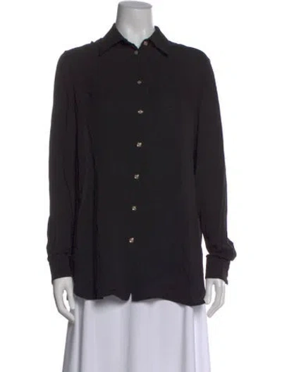 Pre-owned Ferragamo Silk Long Sleeve Button-up Top In Black