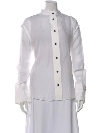 Pre-owned Ferragamo Silk Long Sleeve Button-up Top In White
