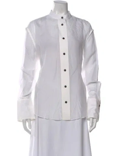 Pre-owned Ferragamo Silk Long Sleeve Button-up Top In White