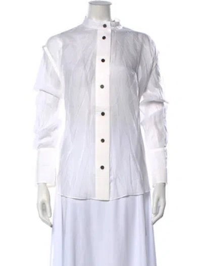 Pre-owned Ferragamo Silk Long Sleeve Button-up Top In White