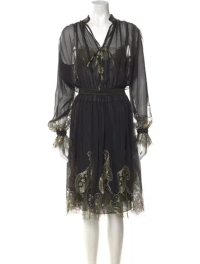 Pre-owned Ferragamo Silk Midi Length Dress In Black