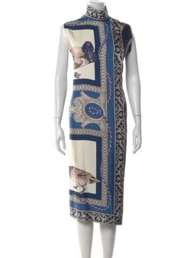 Pre-owned Ferragamo Silk Midi Length Dress In Blue