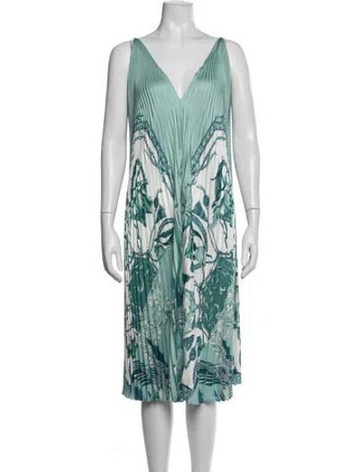 Pre-owned Ferragamo Silk Midi Length Dress W/ Tags In Blue