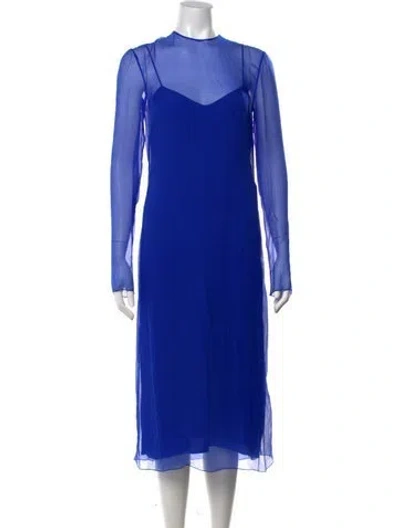 Pre-owned Ferragamo Silk Midi Length Dress W/ Tags In Blue