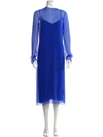 Pre-owned Ferragamo Silk Midi Length Dress W/ Tags In Blue