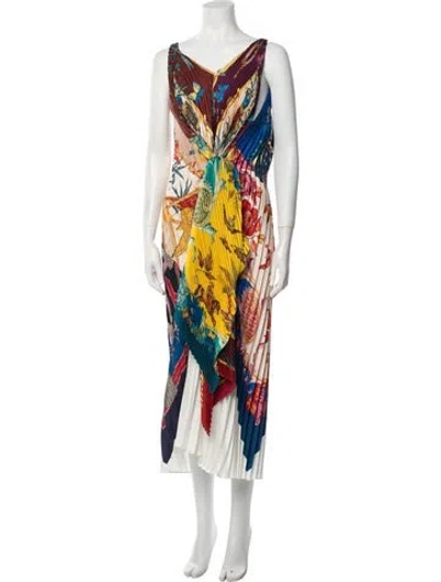 Pre-owned Ferragamo Silk Midi Length Dress W/ Tags In Multi