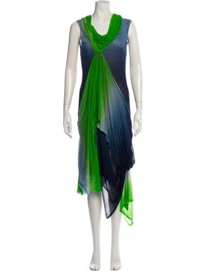 Pre-owned Ferragamo Silk Midi Length Dress W/ Tags In Multi