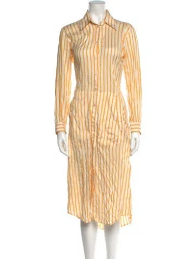 Pre-owned Ferragamo Silk Midi Length Dress In Yellow
