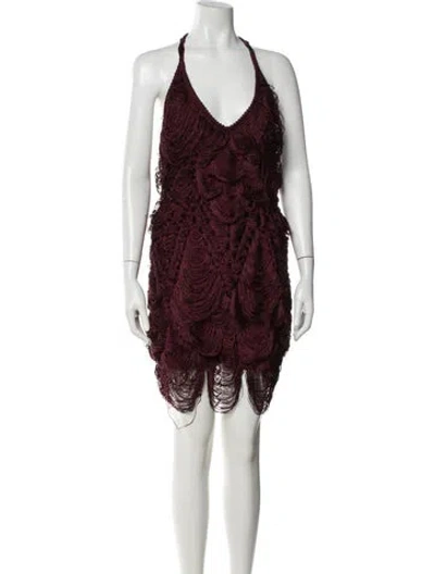 Pre-owned Ferragamo Silk Mini Dress W/ Tags In Burgundy