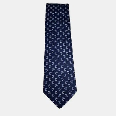 Pre-owned Ferragamo Silk Navy Tie In Blue