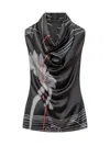 Ferragamo Graphic Printed Draped-neck Sleeveless Top In Nero