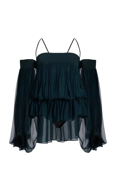 Ferragamo Silk Off-the-shoulder Top In Blue