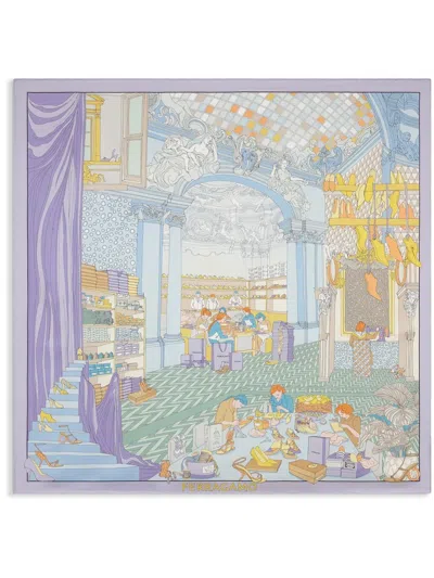 Ferragamo Atelier Print Silk Foulard In Violet