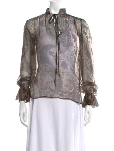 Pre-owned Ferragamo Silk Paisley Print Blouse In Green